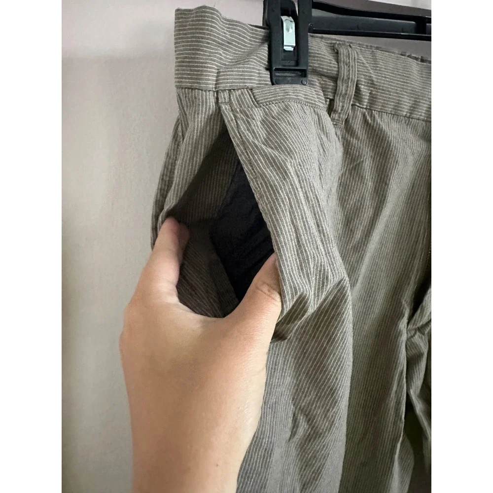 Banana Republic Mens 33x34 Straight Fit Striped‎ Chino Pants Olive Green White